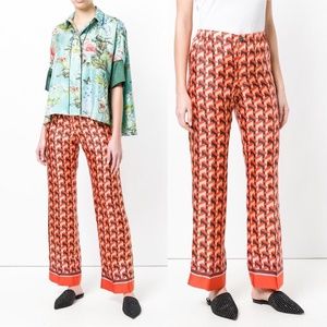 F.R.S. FOR RESTLESS SLEEPERS CEO Printed Silk Straight Leg Pants in Tangerine